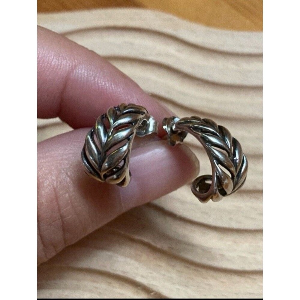 VTG Sterling Silver 925 NVC Half Hoop Open Work Braided Earrings Boho Minimalist